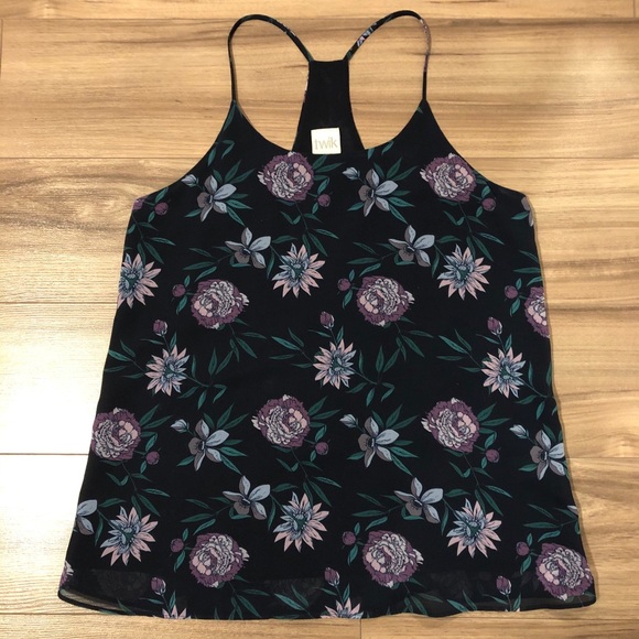 Navy Racerback Tank with Purple Floral Pattern - Picture 1 of 6
